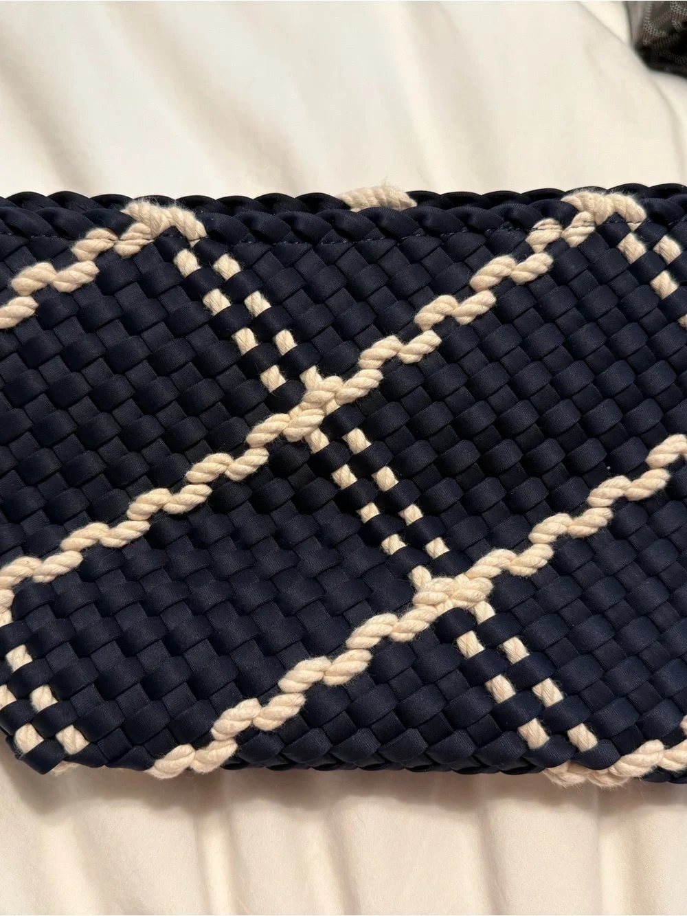 Naghedi Navy and Cream Woven Plaid Clutch